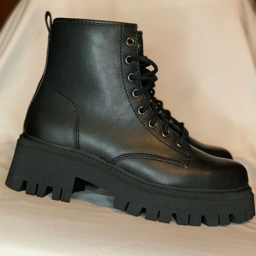 2 for $48 Madden NYC Black Combat grunge Moto Boots with Chunky Platform Sole
